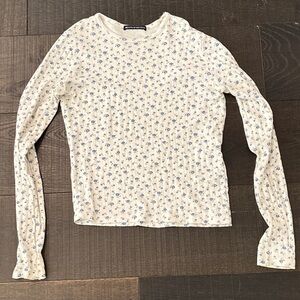 Brandy Melville Blue Floral Long Sleeve Top